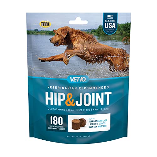 VetIQ Hip & Joint Supplement for Dogs, Anti Inflammatory Joint Support, Glucosamine, MSM, and Krill, Chicken Flavored Soft Chews, 180 Count