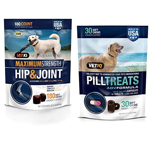 VetIQ Maximum Strenght Hip and Joing Supplement and Pill Treat ADVFORMULA Bundle for Dogs