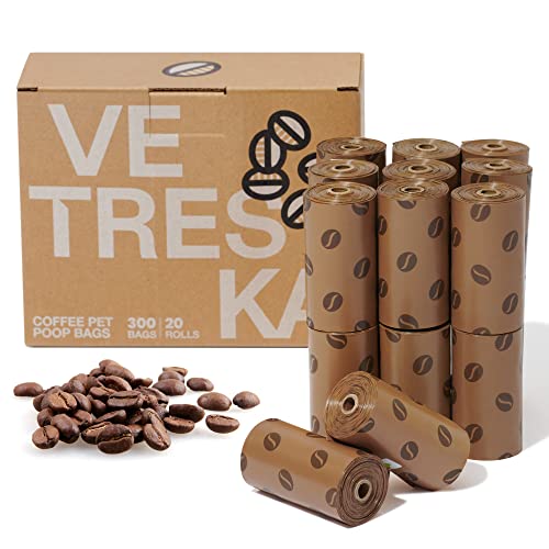 VETRESKA Dog Poop Bags, Coffee Scented Waste Bags, Leak Proof, Extra Thick and Large Dog Pet Bags for Dogs and Cats - 300 Count Bags (20 Refill Rolls)