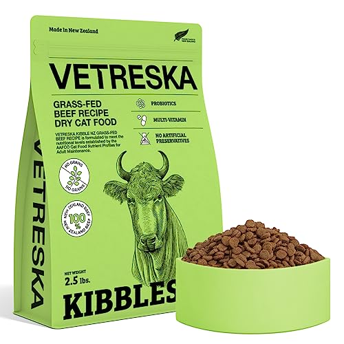 VETRESKA New Zealand Grass-Fed Beef Recipe Dry Cat Food, Grain Free and High Protein Cat Food for Adult Cats, 2.5 lbs. Bag