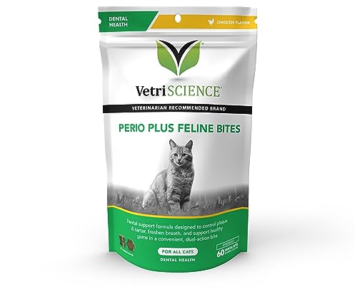 VetriScience Perio Plus Teeth Cleaning Treats for Cats, Chicken, 60 Chews - Plaque Control, Fresh Breath and Gum Health for Cats