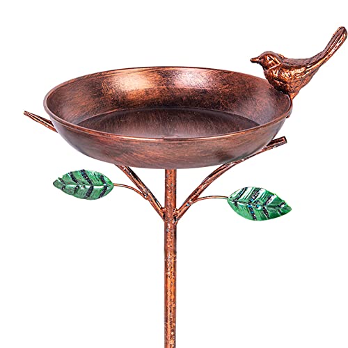 VEWOGARDEN Metal Bird Baths for Outdoors, 9.5" Bird Bath Bowl with 3 Prongs Base Stake Vintage Garden Birdbath Standing Copper Bird Bath for Yard Garden Decor