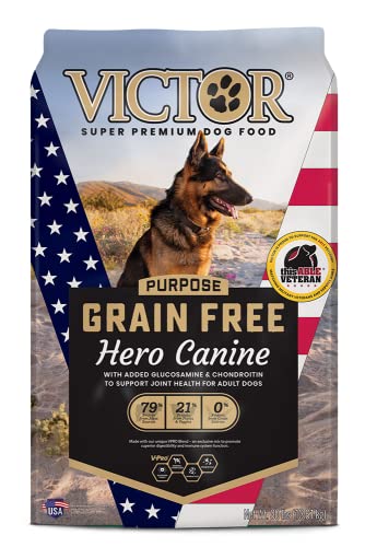 Victor Super Premium Dog Food – Purpose - Grain Free Hero Canine – Premium Gluten Free Dog Food for Active Adult Dogs – High Protein with Glucosamine and Chondroitin for Hip and Joint Health, 30lbs