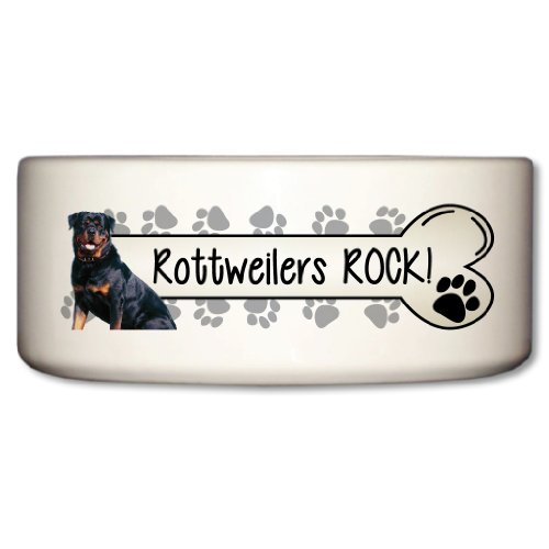 VictoryStore Pet and Dog Food Bowl - Ceramic Dog Bowl, "Rottweilers Rock"