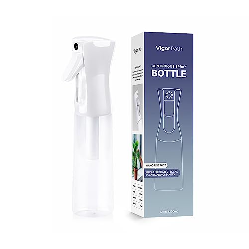 VIGOR PATH Continuous Spray Bottle with Ultra Fine Mist - Versatile Water Sprayer for Hair, Home Cleaning, Salons, Plants, Aromatherapy, and More - Hair Spray Bottle - 300ml/10.1oz (Clear)