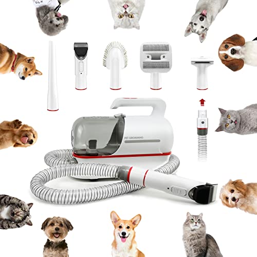 VipCare Pet Grooming Kit & Vacuum Suction - 5in1 Dogs & Cats Grooming Tools & Kits Included Grooming Brush, Cleaning Brush, Cleaning Nozzle, Deshedding Tool and Hair Clipper for Dogs Cats