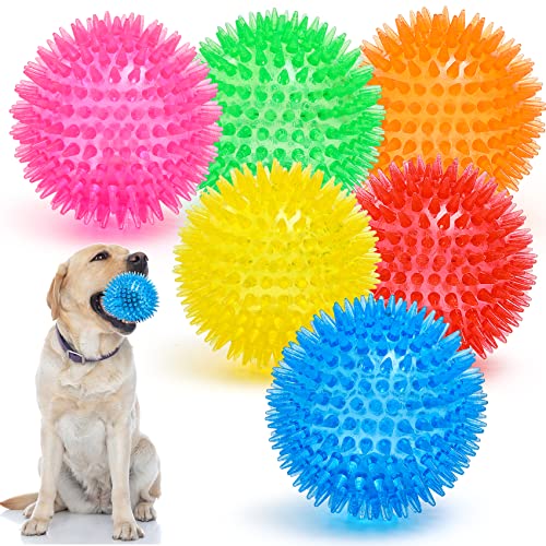 VITEVER 3.5” Squeaky Dog Toy Balls (6 Colors) Puppy Chew Toys for Teething, BPA Free Non-Toxic, Spikey Medium, Large & Small Dogs, Durable Aggressive Chewers