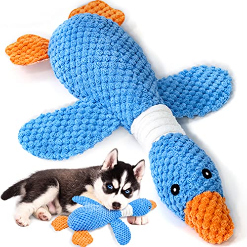 Vitscan Upgraded Goose Indestructible Dog Toys for Aggressive Chewers Small Medium Large Breed, Crinkle Squeaky Plush Toy Puppy Chew Teething, Duck Interactive