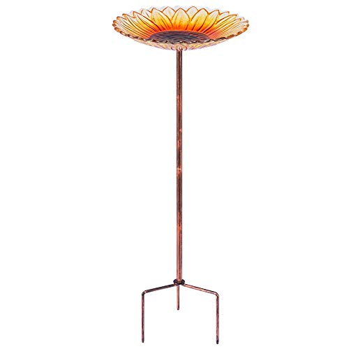 VIVOHOME 24 Inch Height Sunflower Glass Bird Bath with Metal Stake for Outside