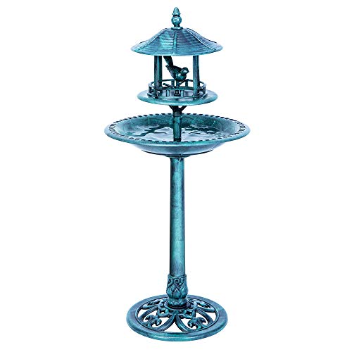 VIVOHOME 45 Inch Polyresin Lightweight Antique Outdoor Garden Bird Bath with Pavilion Green