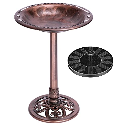 VIVOHOME Polyresin Antique Outdoor Bronze Garden Bird Bath and Solar Powered Round Pond Fountain Combo Set