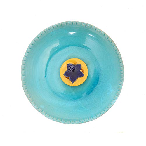 Voltogar Ceramic Bird Bath Bowl Outdoor Decoration for Garden & Patio, Blue Bird Drinker Plate - Yellow Flower, 12.25"