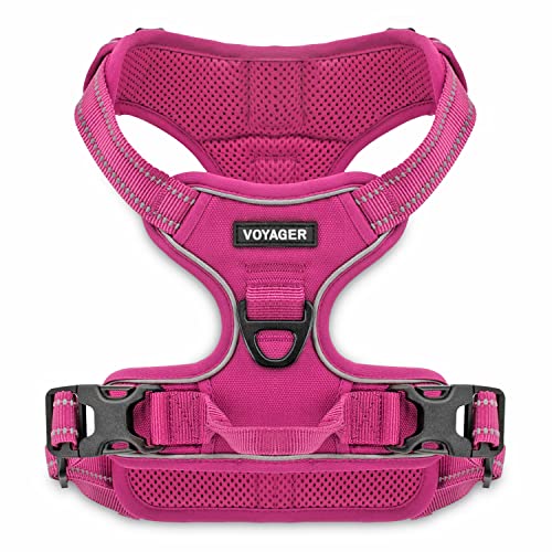 Voyager Dog Harness Dual Leash Attachment No-Pull Control Adjustable Soft But Strong Pet Harness For Medium And Large Dogs With 3M Reflective Technology - Fuchsia, S (Chest: 16 - 20")