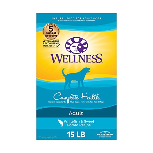 Wellness Complete Health Dry Dog Food with Grains, Natural Ingredients, Made in USA with Real Meat, All Breeds, For Adult Dogs (Whitefish & Sweet Potato, 15-Pound Bag)