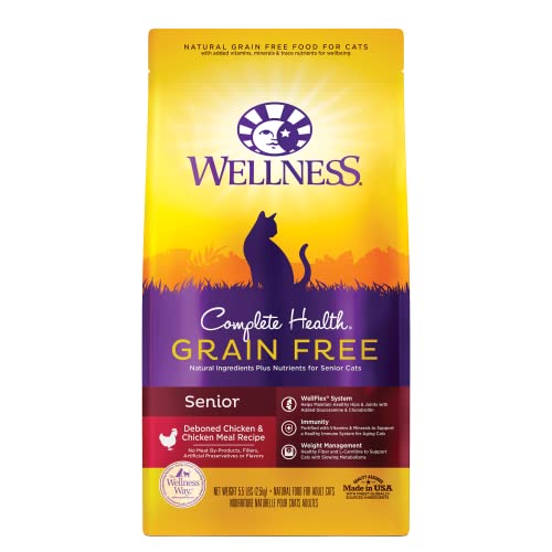 Wellness Complete Health Grain Free Senior Dry Cat Food, 5 Pound Bag