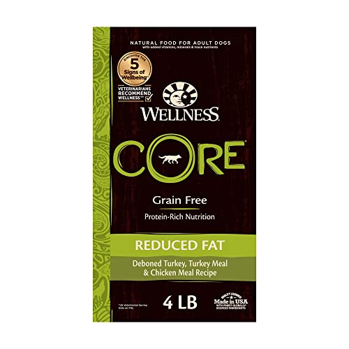 Wellness CORE Grain-Free High-Protein Dry Dog Food, Natural Ingredients, Made in USA with Real Meat, All Breeds, For Adult Dogs (Reduced Fat, 4-Pound Bag)