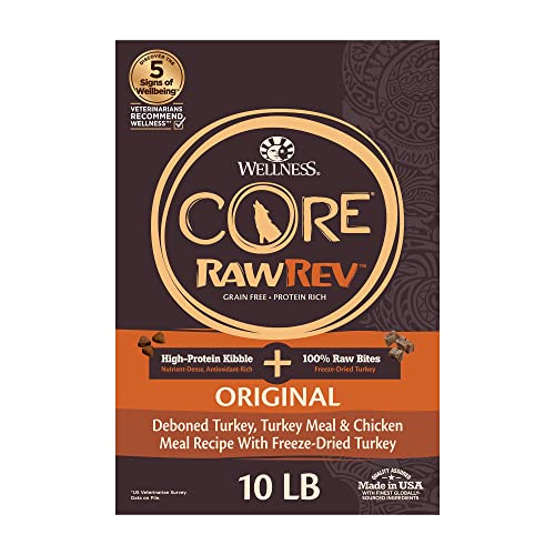 Wellness CORE RawRev Grain-Free Dry Dog Food, Natural Ingredients, Made in USA with Real Freeze-Dried Meat (Adult, Turkey, 10 lbs)