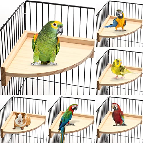 Wettarn 6 Pieces Bird Perch Platform Parrot Stand Sector Playground Wood Perch Stand Corner Cage Accessories Playground Corner Shelf for Parakeet Conure Cockatiel Budgie Gerbil Rat Chinchilla Hamster