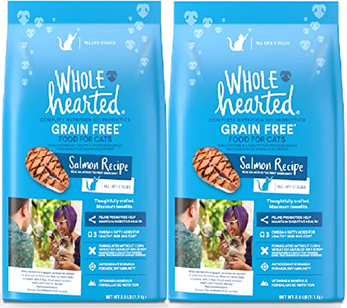 WholeHearted Grain-Free Dry Cat Food: Enriched with Omega-3, Antioxidants, Probiotics, Vitamins & Minerals for Optimal Feline Health (Salmon 2-2.5 lbs Bags)