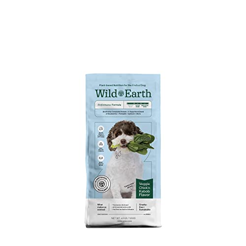 Wild Earth Vegan Dry Dog Food Performance Formula | Plant-Based Vegetarian Kibble | Wheat-Free, Allergen-Free, Veterinarian-Developed | Veggie Chick'n Kabob Flavor, 4lb Bag