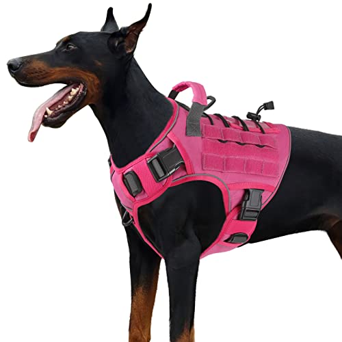 WINGOIN Pink Tactical Dog Harness Vest for Large Dogs No Pull Adjustable Reflective Military Pet Harness with Handle for Golden Retriever, Doberman Pinscher, Rottweiler, Great Dane Service Dog (XL)