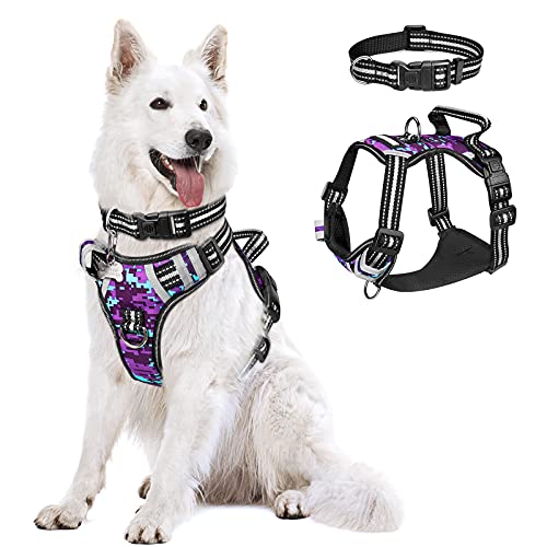 WINSEE Dog Harness No Pull, Pet Harnesses with Dog Collar, Adjustable Reflective Oxford Outdoor Vest, Front/Back Leash Clips for Small, Medium, Large, Extra Large Dogs, Easy Control Handle for Walking