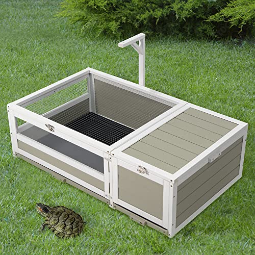 WISHIVE Tortoise Habitat, Wooden Tortoise House, Indoor Turtle Enclosure Outdoor Reptile Cage with Removable Bottom, Light Support, Openable Roof, Green