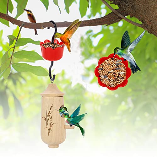 Wooden Hummingbird House Feeder with Rust Resistant Hooks Garden Humming Bird Swing Nesting Kits for Outside Hanging Bird Finch Houses Home Decoration with Brush Nylon Lanyard