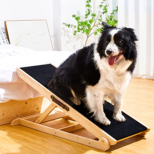 Woohoo Dog Ramp - with Innovative Non-Slip Rubber Mat - for Couch and Bed - 41" Long and Adjustable from 14" to 25" - Great for Pets of All Ages