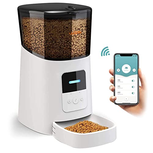 WOPET 6L Automatic Cat Food Dispenser,WiFi Automatic Dog Feeder with APP Control for Remote Feeding,Automatic Cat Feeder with Low Food Sensor and Voice Recorder,Up to 15 Meals per Day (White)