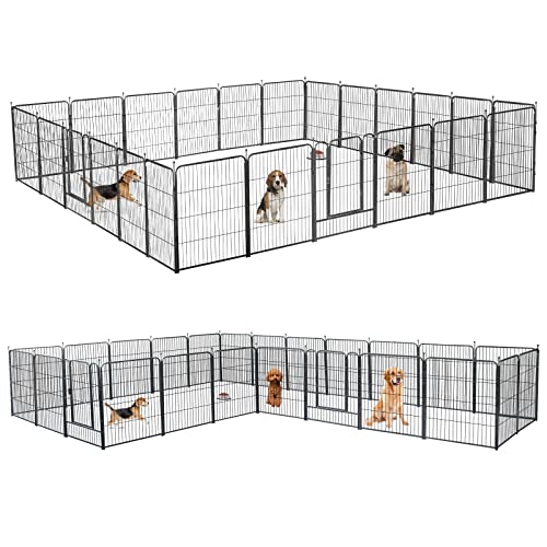 XDPET Dog Playpen,Metal Dog Fence,Outdoor Heavy Pet Playpen 24/32/40 Inch,Exercise Fence for Puppy/Medium Dogs,Portable Foldable Puppy Playpen - for Garden,Dog,Chicken,Rabbit（24 Panels, 32" H