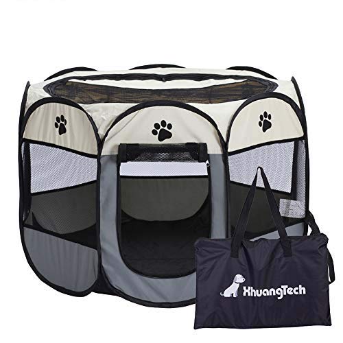 XianghuangTechnologyPet Portable Foldable Playpen, Dog/Cat/Puppy Exercise Pen Kennel, Removable Mesh Shade Cover (Grey)