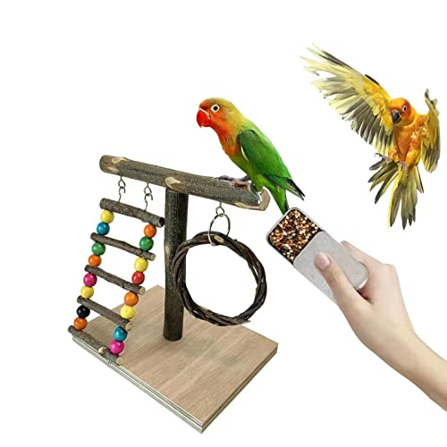 XLpeixin Bird Stands for Parrots Bird Stand Tabletop - Bird Training Stand Set Natural Wood Birdcage Stand with Toys and Accessories for Small to Medium Parrots and Birds