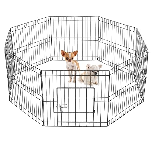 Yaheetech 24 inch 8 Panel Heavy Duty Foldable Dog Pen - Outdoor & Indoor - Metal Dog Pen Dog Exercise Pen Barrier Kennel Portable Cat Duck Chicken Puppy Fence with Door Black