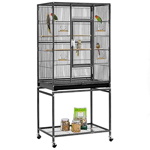 Yaheetech 54-inch Wrought Iron Standing Large Parrot Parakeet Flight Cage with Stand for Small Cockatiel Sun Green Cheek Conure Lovebird Budgie Finch Canary Bird