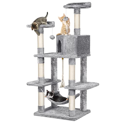 Yaheetech 59 inches Multi-Level Cat Tree Condos Stand Furniture Climber Castle with Cat Scratching Posts, Plush Perch and Hammock for Kittens,Cats and Pets