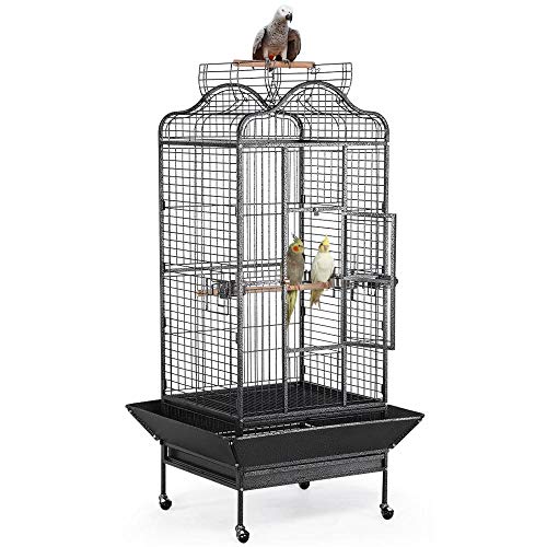 Yaheetech 63'' Bird Cage with Stand Wrought Iron Rolling Open Play Top Large Bird Cage for Mini Macaw African Grey Amazon Parrot