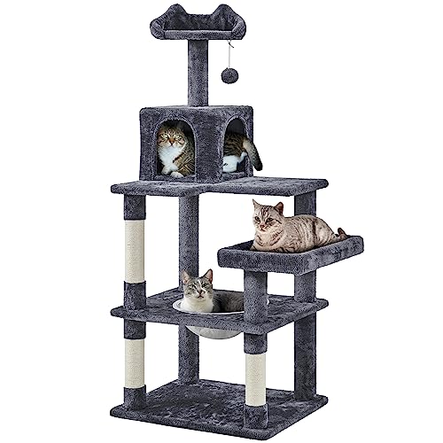 Yaheetech Cat Tree, 55in Cat Tower for Indoor Cats, Cat Condo w/Scratching Posts, Padded Perch and Clear Bowl, Cat Activity Centre for Indoor Cats Kittens Pets