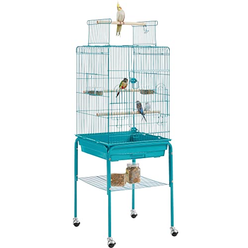 Yaheetech Iron Open Top Bird Cage Parrot Cage with Wooden Perches & Rolling Stand for Small Birds Budgies Cockatiels Parakeets