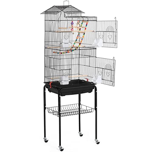 Yaheetech Roof Top Large Flight Parakeet Parrot Bird Cage with Rolling Stand for Parakeets Cockatiels Lovebirds Finches Canaries Budgie Conure Small Parrot Bird Cage Birdcage