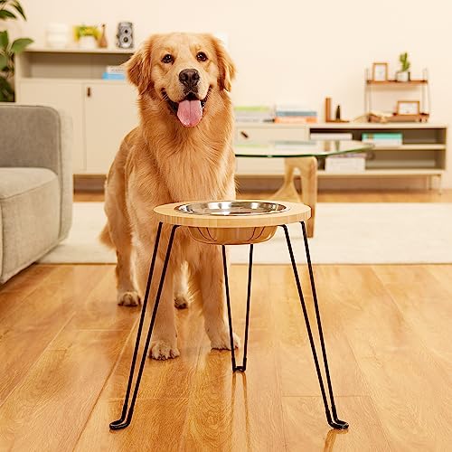 Yangbaga Elevated Dog Bowl for Large Dogs, Extra High Raised Dog Bowl Stand, Bamboo Dog Feeding Station with 70oz Stainless Steel Bowl
