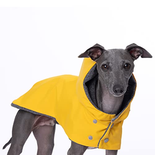 Yigi Italian Greyhound Hooded Waterproof Raincoat with Harness Opening, Fleece Lining - Adjustable, Lightweight, Breathable Rain Poncho Dog Rain Coat Jacket for Italian Greyhound (X-Large)