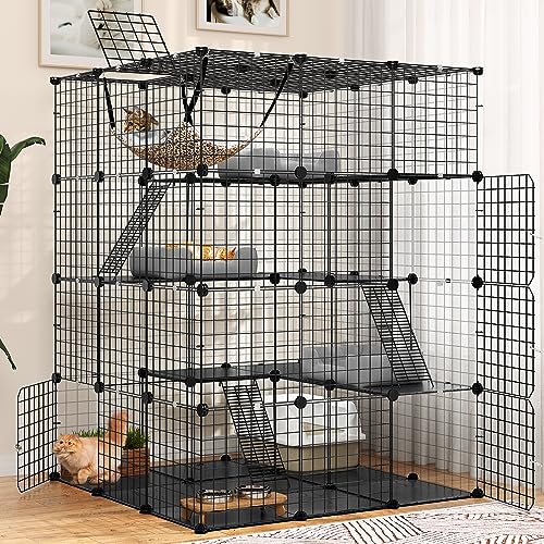 YITAHOME 4 Tier 55" Cat Cage Large Enclosures with Hammock Detachable Metal Wire Crate Kennels Indoor/Outdoor Small Animal House Fence for 1-4 Cats,DIY Pet Crate Playpen