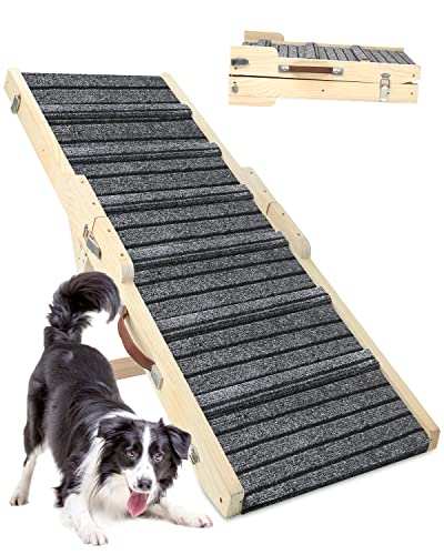 YORWHIN Dog Ramp, 47.2" Long Wooden Folding Portable Pet Ramp, Adjustable from 11.8" to 29.5" with Non-Slip Traction Mat, Dog Ramps for Bed, Car, Couch up to 150 LBS (Grey)