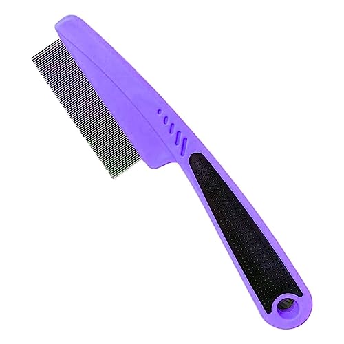 Yumflan Flea Comb with Rubber Handle, Flea and Tick Comb for Dogs & Cats, Fine Teeth Grooming Comb for Dogs Cats (Purple)