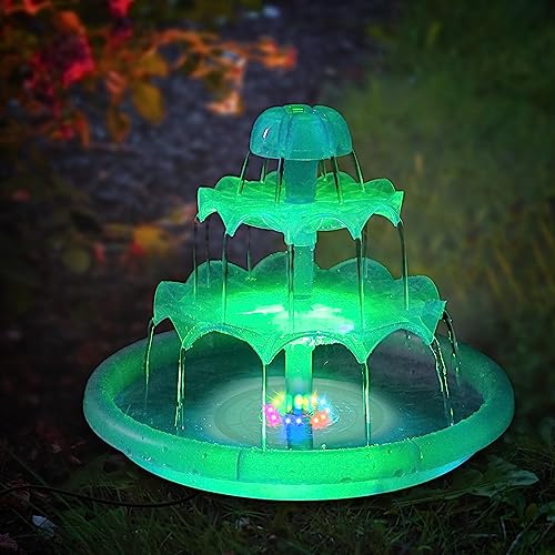 Yzert Bird Bath Fountains Pump 3 Tier Electric with Lights, DIY Tabletop Fountain, DC 12V Indoor Water Fountain, Water Feature for Room, Home, Outdoor, Bird Feeder, Garden, 32.8ft Power Cord