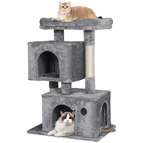 ZENY Cat Tree, 33.9inch Cat Tower, Cat Condo with Large Cat Perch, 2 Cat Caves, Scratching Post