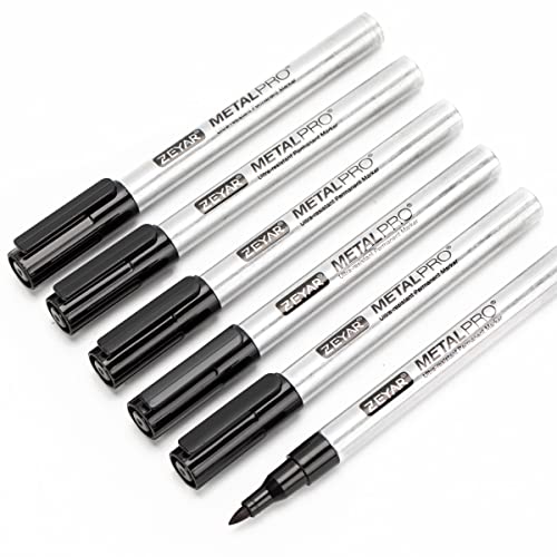 ZEYAR Permanent Marker Pens, Extra Fine Tip(1mm), Waterproof & Smear Proof ink, Aluminum Barrel, Quick Drying- Great on Plastic,Wood,Stone,Metal and Glass for Doodling and Marking (6 Black)