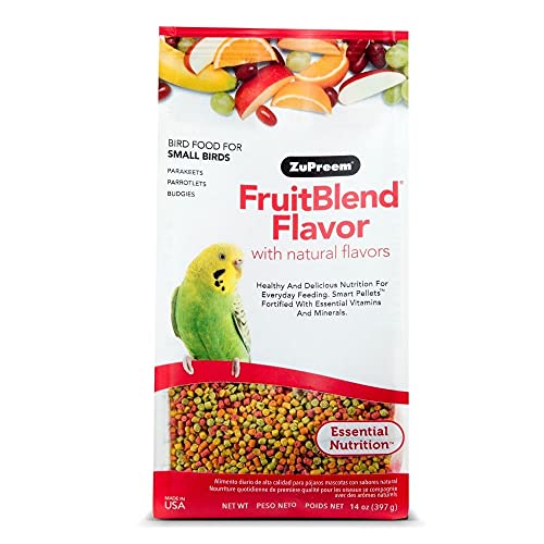 ZuPreem FruitBlend Flavor Pellets Bird Food for Small Birds, 2 lb - Daily Blend Made in USA for Parakeets, Budgies, Parrotlets