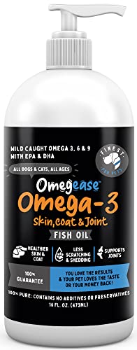 100% Pure Omega 3 Fish Oil for Dogs and Cats. Supports Skin & Coat Condition, Joint Function, Immune, Brain & Heart Health. All Natural EPA + DHA Fatty Acids. Pet Liquid Food Supplement 16oz